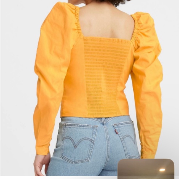 LEVI’S slight crop Junie Mutton Puff long sleeve blouse top Mustard SIZE XL - Picture 3 of 12